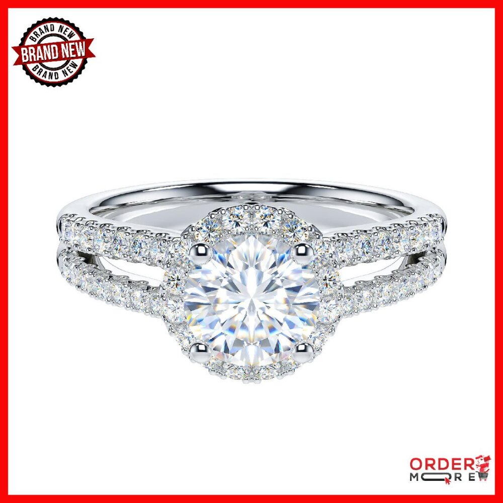 Sterling Silver 1ct Moissanite Halo Promise Ring Size 7